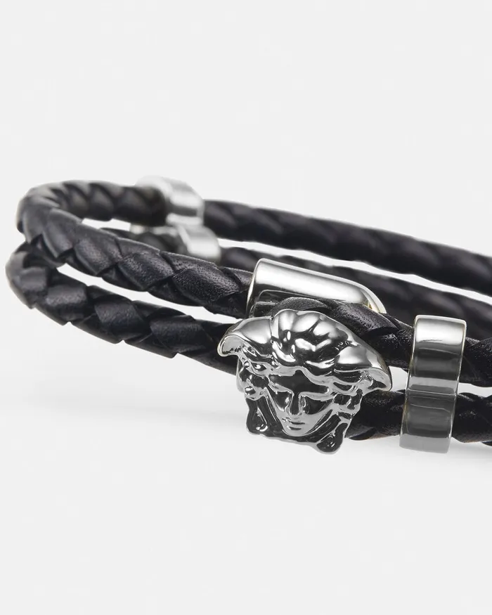 Bracelets WomenMen Versace Medusa Braided Leather Bracelet Black