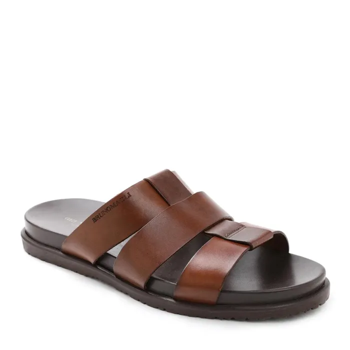 Bruno Magli Empoli Leather Slide Sandal 8211 Dark Brown Men Loafers and Slipons