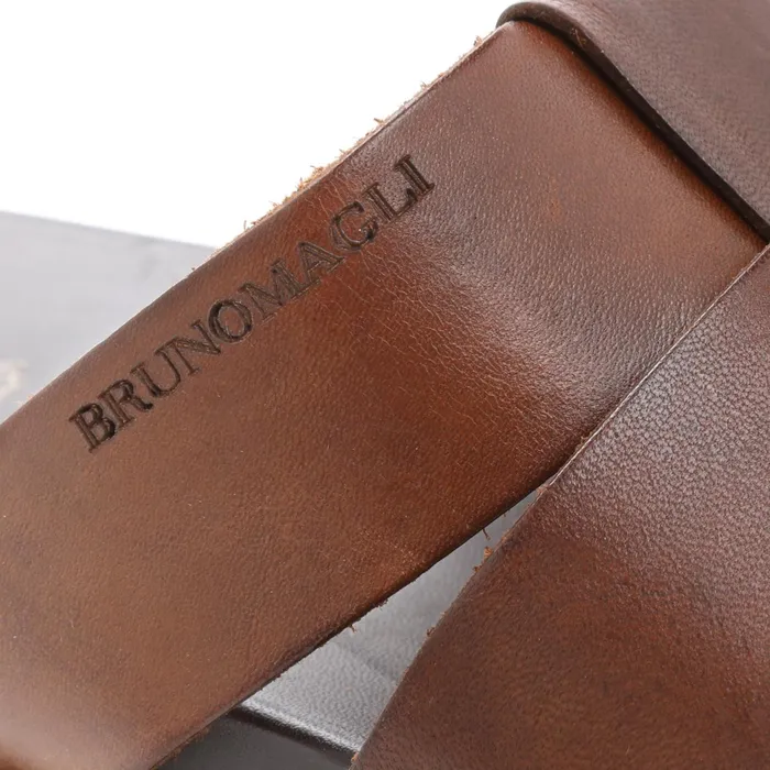 Bruno Magli Empoli Leather Slide Sandal 8211 Dark Brown Men Loafers and Slipons
