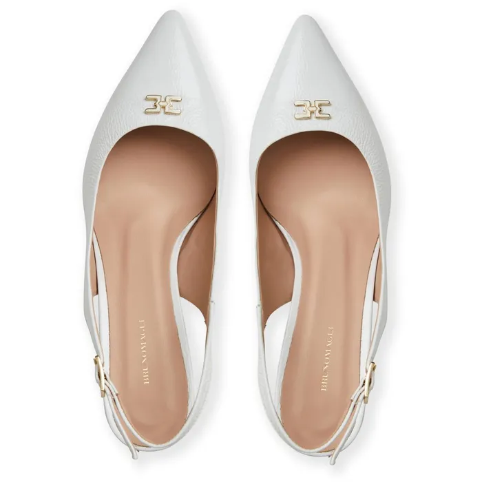 Bruno Magli FIONA Slingback Pump WHITE CRINKLED PATENT Women Evening