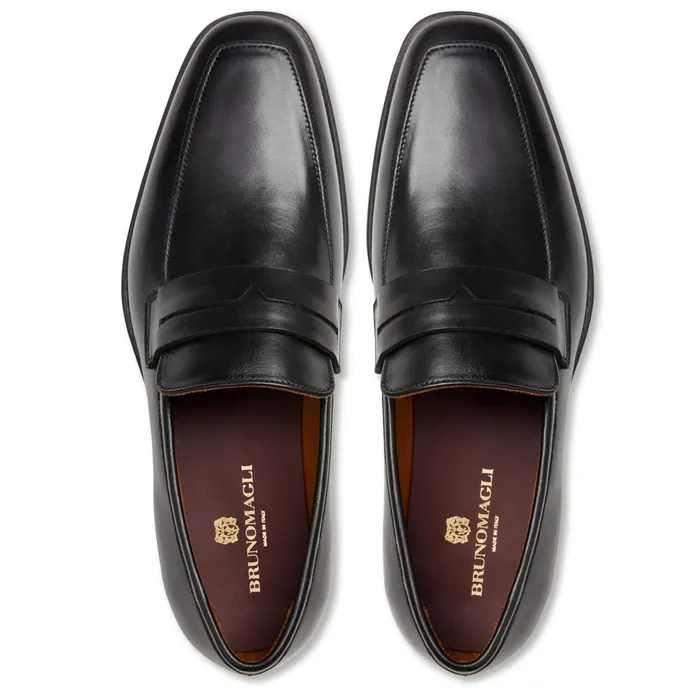 Bruno Magli Raging Leather Penny Loafer Black Men Dress Shoes