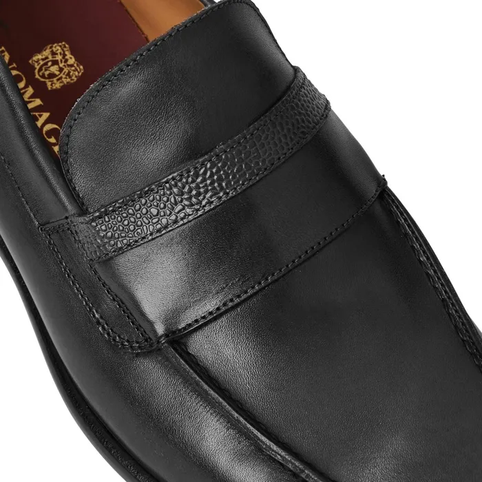 Bruno Magli Silvestro Embosssed Bit Loafer Black Leather Men Loafers and Slipons