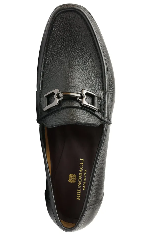 Bruno Magli Trieste Classic Leather Moccasin 8211 Black Cervo Men Dress Shoes