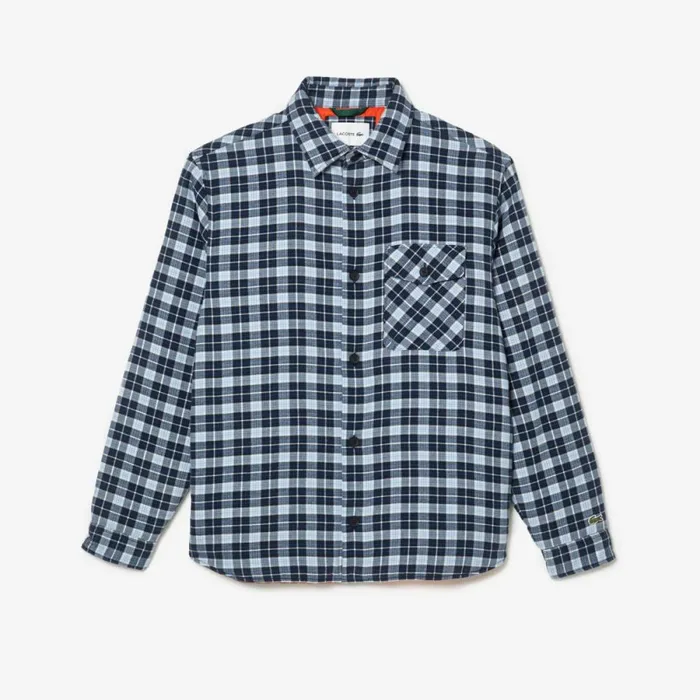 Button Down Shirts Men Lacoste Men039s Checked Overshirt With Quilted Lining Navy Blue White Qli