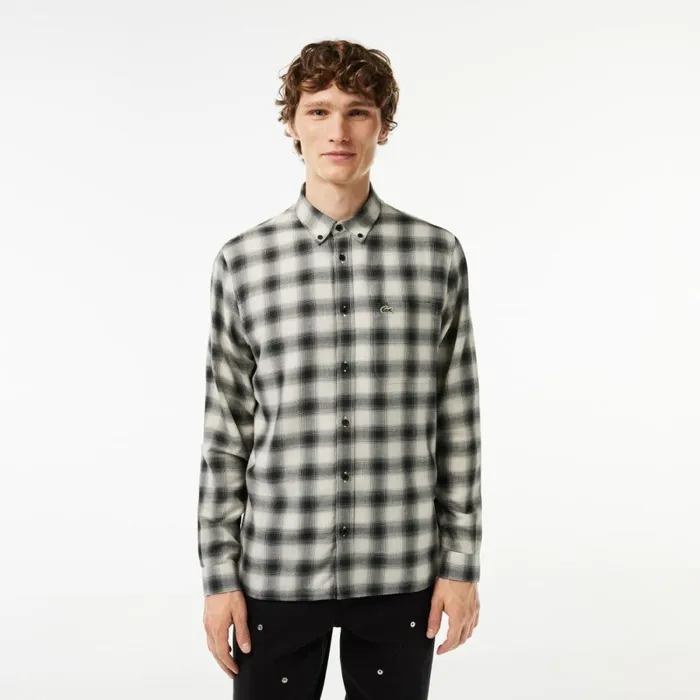 Button Down Shirts Men Lacoste Men039s Cotton And Wool Blend Checked Flannel Shirt Black White Kbr Button Down Shirts Men Lacoste Men039s Cotton And Wool Blend Checked Flannel Shirt Black White Kbr