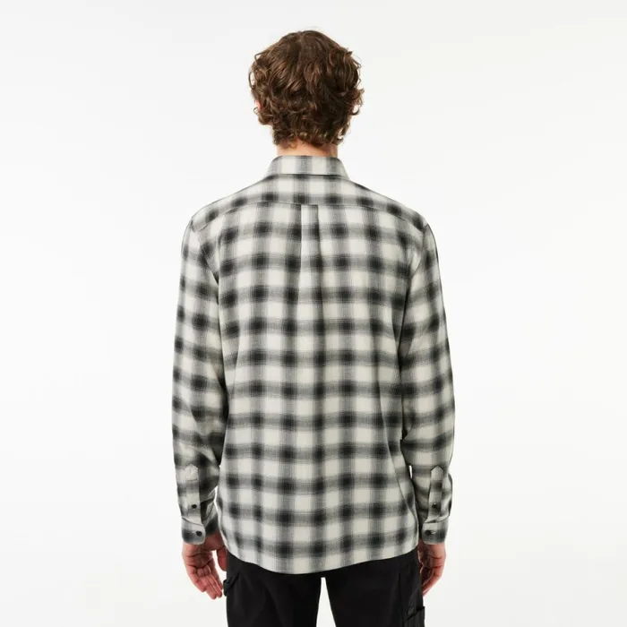 Button Down Shirts Men Lacoste Men039s Cotton And Wool Blend Checked Flannel Shirt Black White Kbr