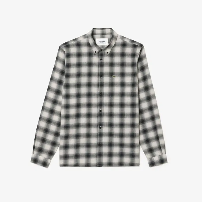 Button Down Shirts Men Lacoste Men039s Cotton And Wool Blend Checked Flannel Shirt Black White Kbr