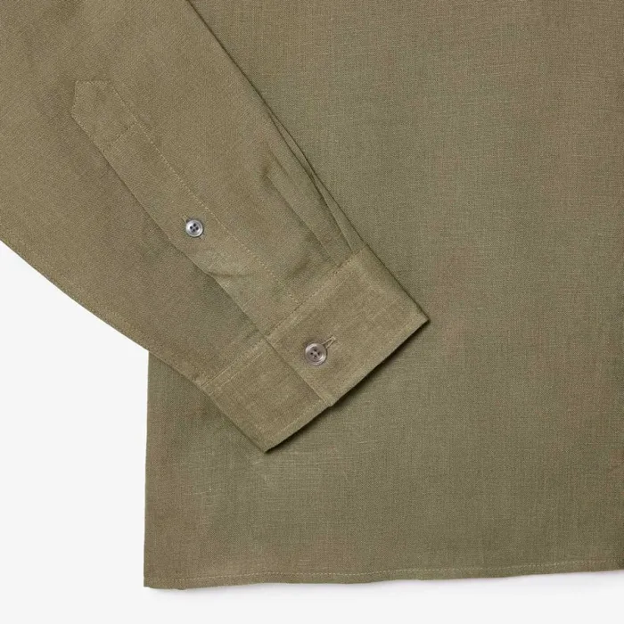 Button Down Shirts Men Lacoste Mens Linen Shirt Khaki Green 316