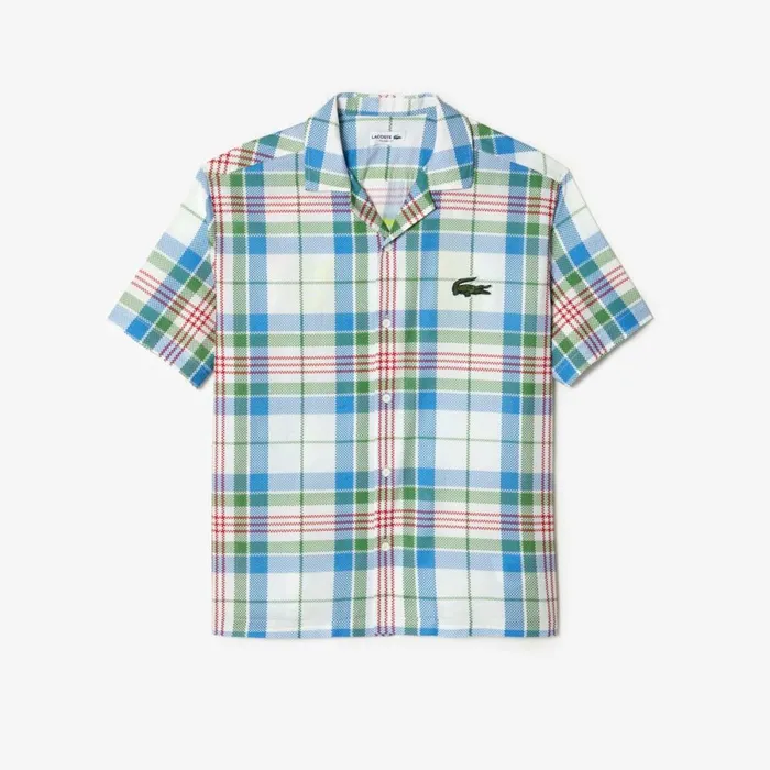 Button Down Shirts Men Lacoste Mens Short Sleeve Organic Cotton Check Shirt White 2cq