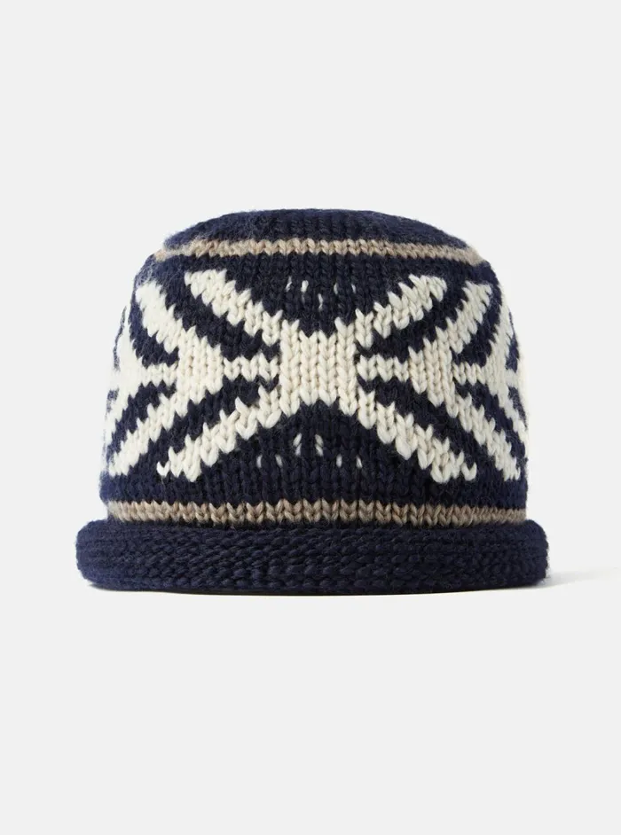 Cableami Watch Cap In Navy Wool Jacquard Men Universal Works Hats
