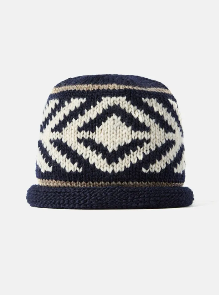 Cableami Watch Cap In Navy Wool Jacquard Men Universal Works Hats