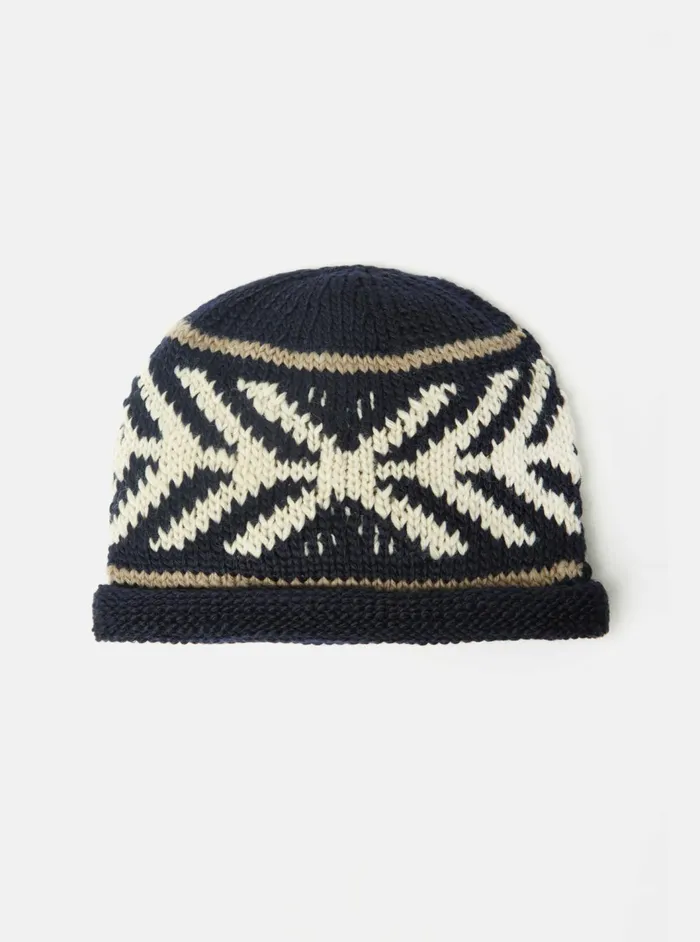 Cableami Watch Cap In Navy Wool Jacquard Men Universal Works Hats