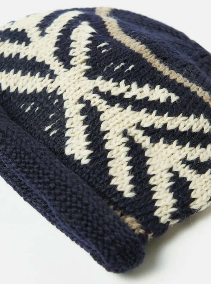 Cableami Watch Cap In Navy Wool Jacquard Men Universal Works Hats