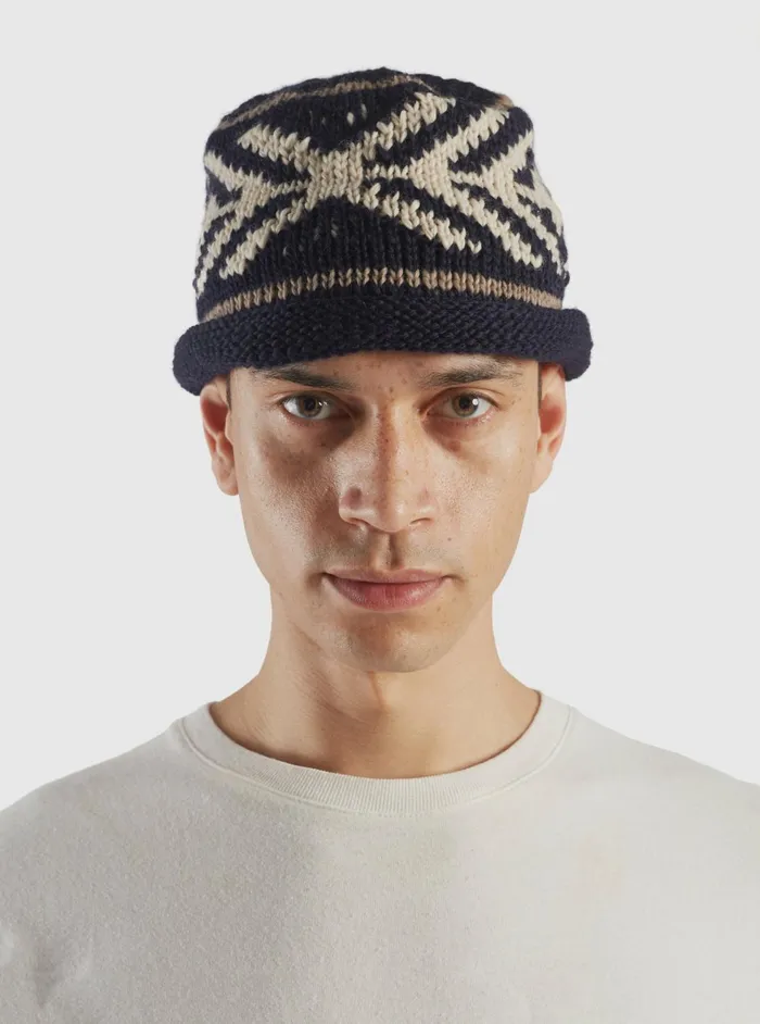 Cableami Watch Cap In Navy Wool Jacquard Men Universal Works Hats