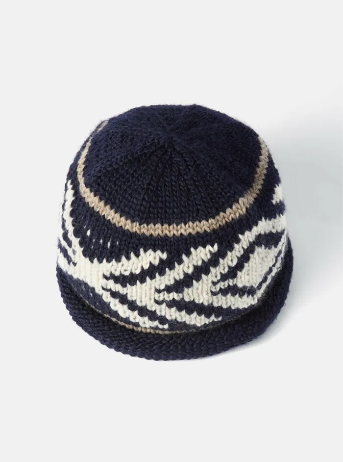 Cableami Watch Cap In Navy Wool Jacquard Men Universal Works Hats