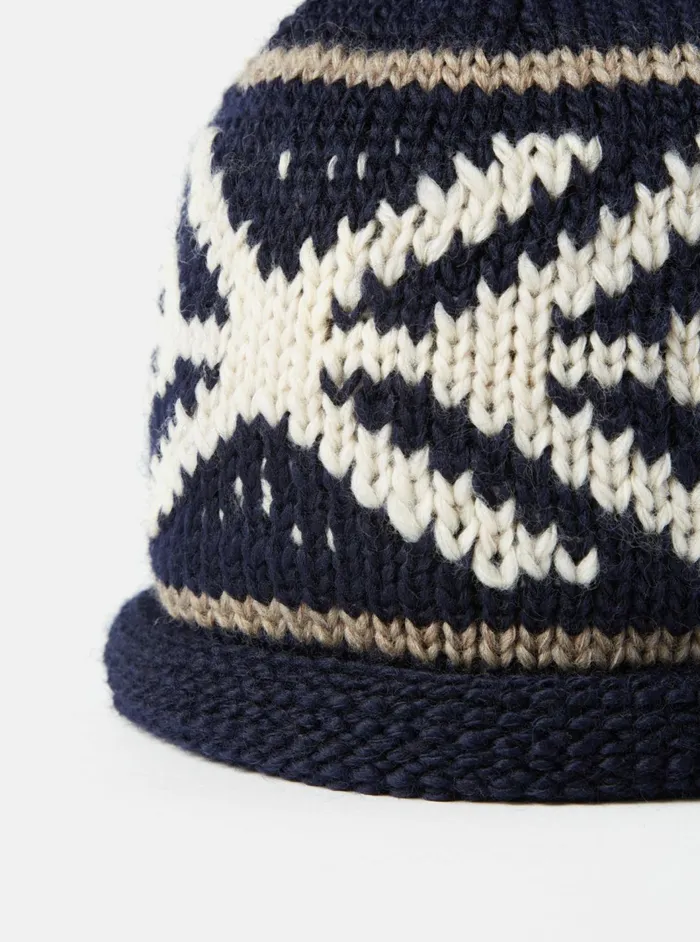 Cableami Watch Cap In Navy Wool Jacquard Men Universal Works Hats