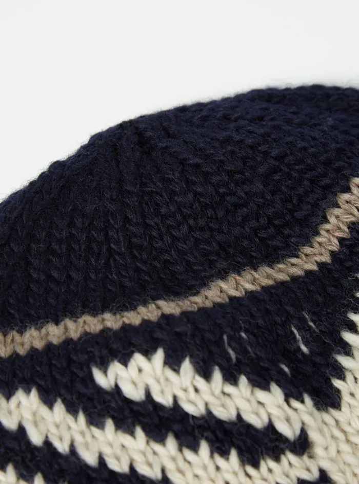 Cableami Watch Cap In Navy Wool Jacquard Men Universal Works Hats