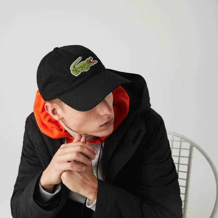 Caps and Hats Men Lacoste Unisex Contrast Strap And Oversized Crocodile Cotton Cap Black 031 Caps and Hats Men Lacoste Unisex Contrast Strap And Oversized Crocodile Cotton Cap Black 031