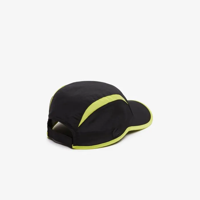 Caps and Hats MenWomen Lacoste Unisex Jockey Cap With Contrast Cutouts Black Yellow Iz8