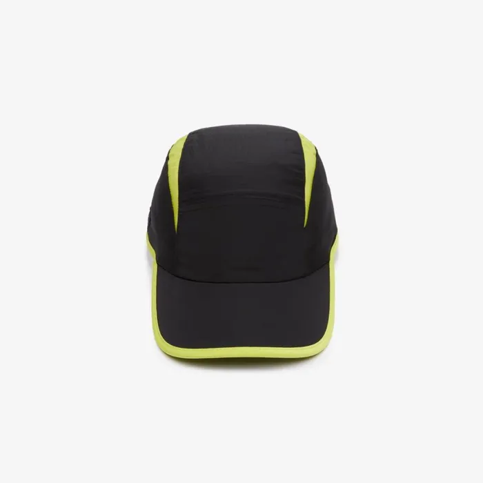 Caps and Hats MenWomen Lacoste Unisex Jockey Cap With Contrast Cutouts Black Yellow Iz8