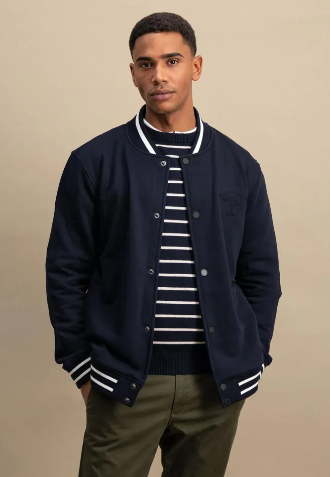 Cardigan Men FYNCHHATTON College Jacket With Push Buttons Navynew Offwhite