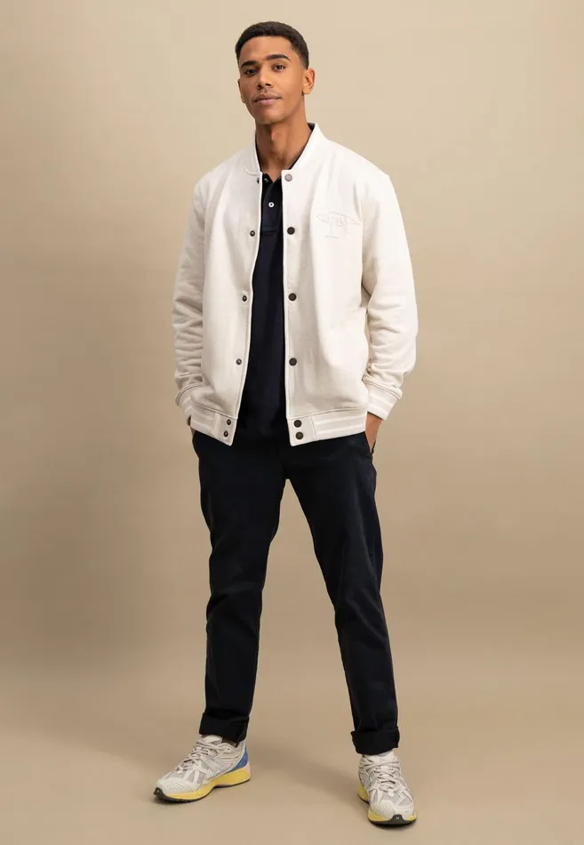 Cardigan Men FYNCHHATTON College Jacket With Push Buttons Navynew Offwhite