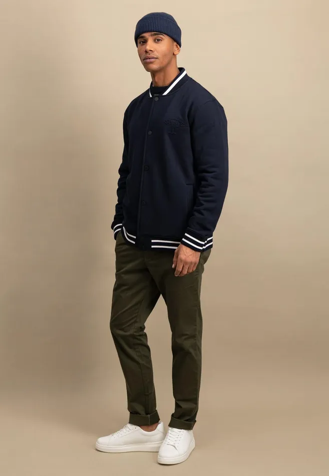 Cardigan Men FYNCHHATTON College Jacket With Push Buttons Navynew Offwhite