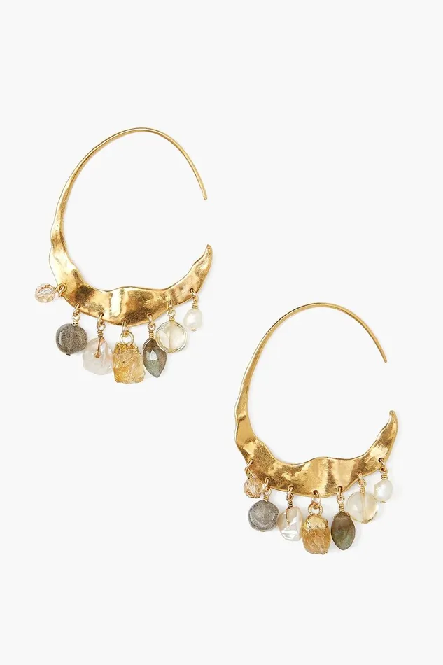 Chan Luu Earrings Crescent Cream Pearl And Citrine Mix Gold Hoop Earrings 8211 Women