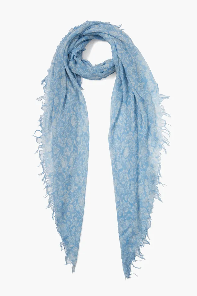 Chan Luu Scarves Cashmere And Silk Scarf Baby Blue Dahlia Floral 8211 Women