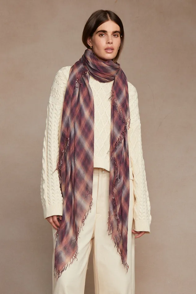 Chan Luu Scarves Cashmere And Silk Scarf Dark Sapphire Plaid 8211 Women