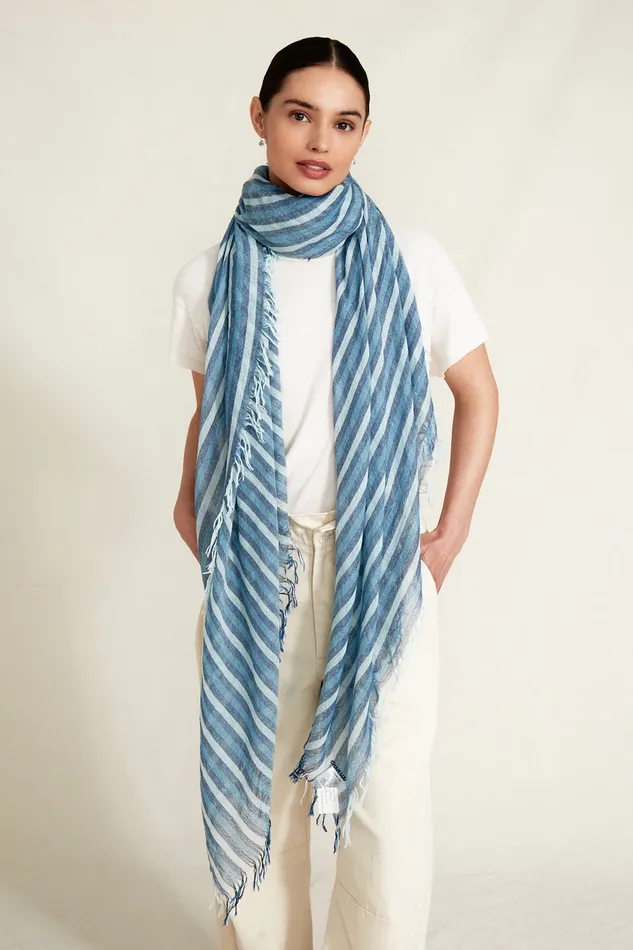 Chan Luu Scarves Cashmere And Silk Scarf Estate Blue Linea 8211 Women
