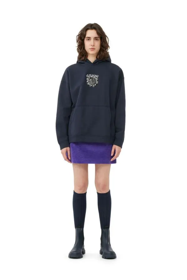 Clothing GANNI Extended Sizes Blue Oversized Isoli Flower Hoodie Sky Captain