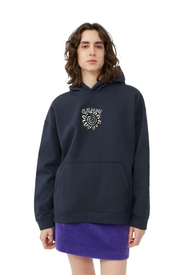 Clothing GANNI Extended Sizes Blue Oversized Isoli Flower Hoodie Sky Captain