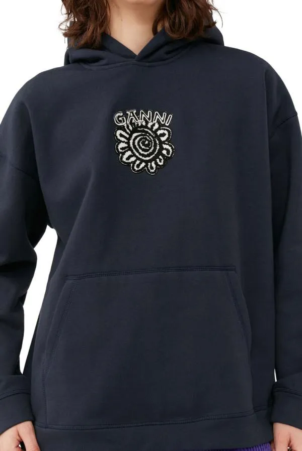 Clothing GANNI Extended Sizes Blue Oversized Isoli Flower Hoodie Sky Captain