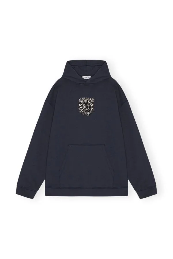 Clothing GANNI Extended Sizes Blue Oversized Isoli Flower Hoodie Sky Captain