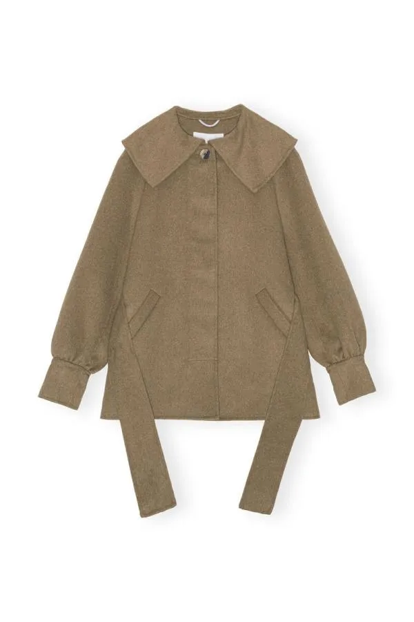 Clothing GANNI Extended Sizes Brown Wool Collar Jacket Petrified Oak Clothing GANNI Extended Sizes Brown Wool Collar Jacket Petrified Oak