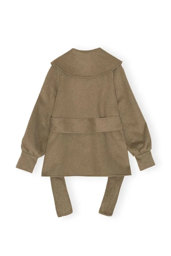 Clothing GANNI Extended Sizes Brown Wool Collar Jacket Petrified Oak Clothing GANNI Extended Sizes Brown Wool Collar Jacket Petrified Oak