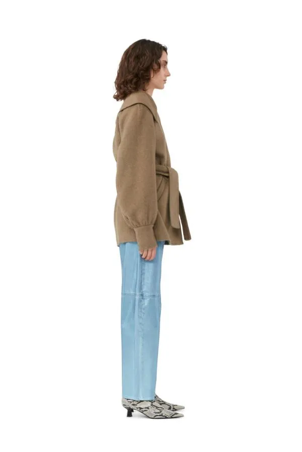 Clothing GANNI Extended Sizes Brown Wool Collar Jacket Petrified Oak Clothing GANNI Extended Sizes Brown Wool Collar Jacket Petrified Oak