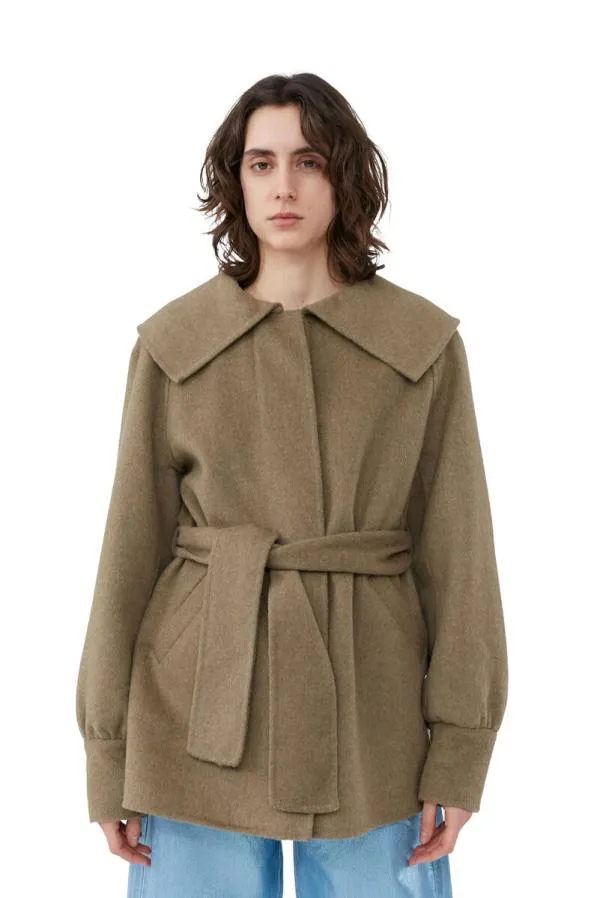 Clothing GANNI Extended Sizes Brown Wool Collar Jacket Petrified Oak Clothing GANNI Extended Sizes Brown Wool Collar Jacket Petrified Oak