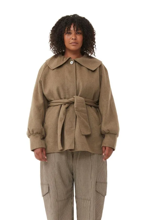 Clothing GANNI Extended Sizes Brown Wool Collar Jacket Petrified Oak Clothing GANNI Extended Sizes Brown Wool Collar Jacket Petrified Oak