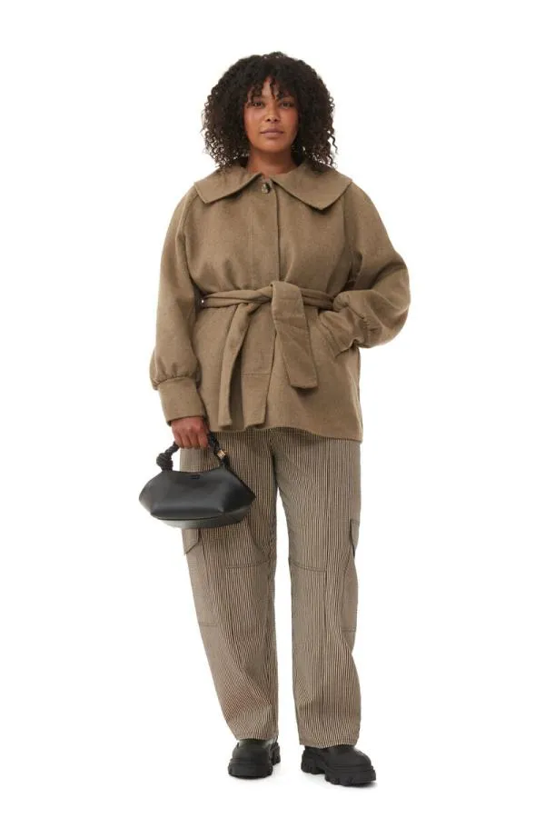 Clothing GANNI Extended Sizes Brown Wool Collar Jacket Petrified Oak Clothing GANNI Extended Sizes Brown Wool Collar Jacket Petrified Oak