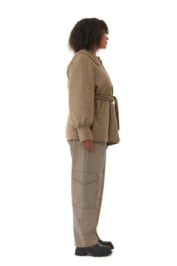 Clothing GANNI Extended Sizes Brown Wool Collar Jacket Petrified Oak Clothing GANNI Extended Sizes Brown Wool Collar Jacket Petrified Oak
