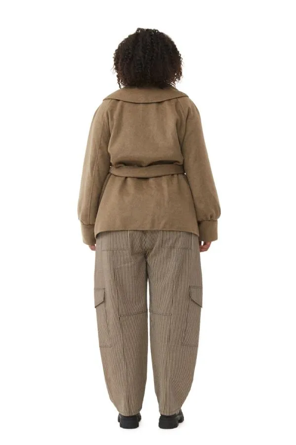 Clothing GANNI Extended Sizes Brown Wool Collar Jacket Petrified Oak Clothing GANNI Extended Sizes Brown Wool Collar Jacket Petrified Oak