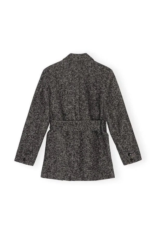 Clothing GANNI Extended Sizes Herringbone Wool Belt Blazer Black Clothing GANNI Extended Sizes Herringbone Wool Belt Blazer Black