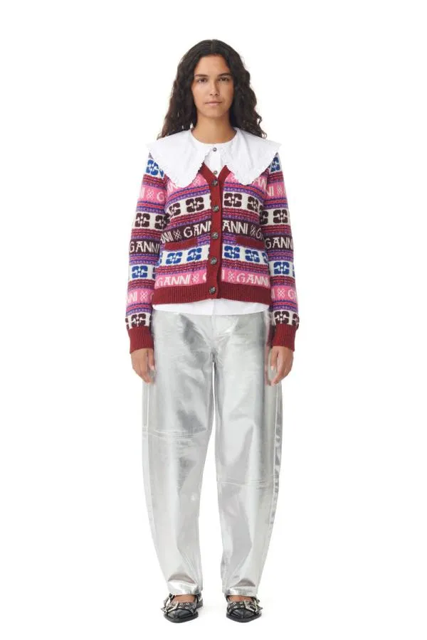 Clothing GANNI Extended Sizes Pink Logo Wool Mix Cardigan Multicolour Clothing GANNI Extended Sizes Pink Logo Wool Mix Cardigan Multicolour