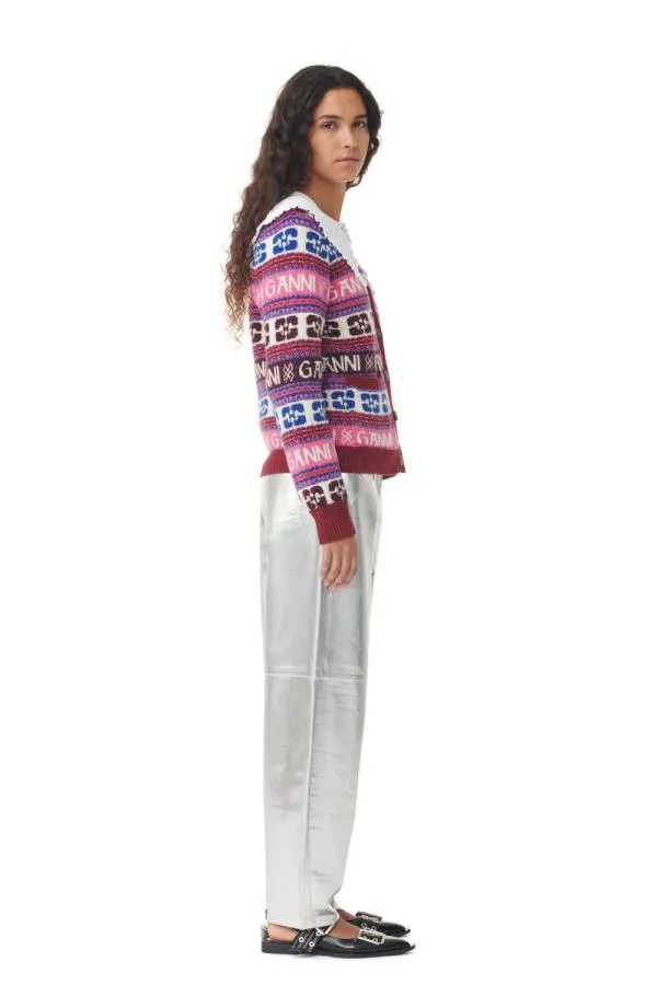 Clothing GANNI Extended Sizes Pink Logo Wool Mix Cardigan Multicolour Clothing GANNI Extended Sizes Pink Logo Wool Mix Cardigan Multicolour