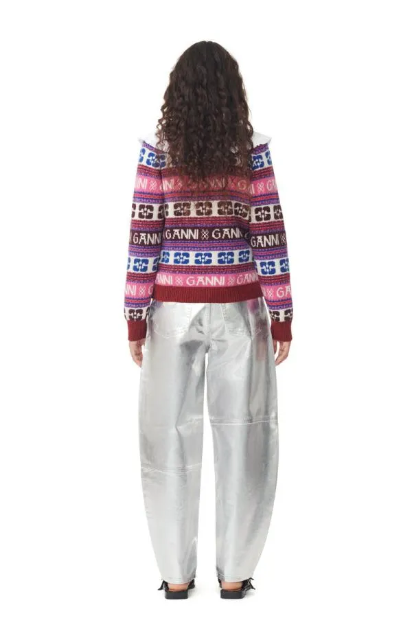 Clothing GANNI Extended Sizes Pink Logo Wool Mix Cardigan Multicolour Clothing GANNI Extended Sizes Pink Logo Wool Mix Cardigan Multicolour