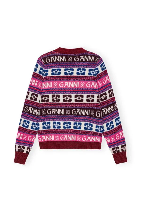 Clothing GANNI Extended Sizes Pink Logo Wool Mix Cardigan Multicolour Clothing GANNI Extended Sizes Pink Logo Wool Mix Cardigan Multicolour