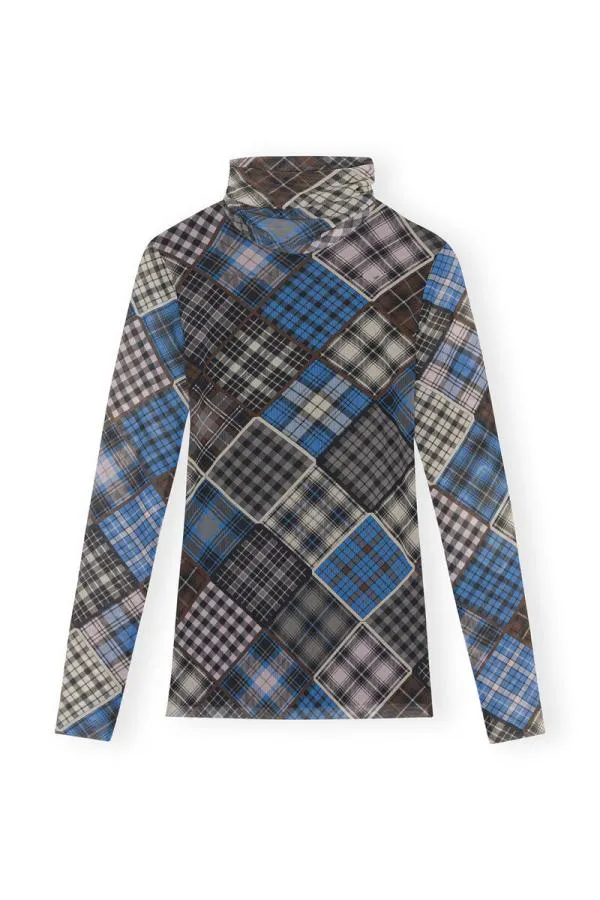 Clothing GANNI Extended Sizes Printed Mesh Long Sleeve Rollneck Sweater Silver Lake Blue Clothing GANNI Extended Sizes Printed Mesh Long Sleeve Rollneck Sweater Silver Lake Blue