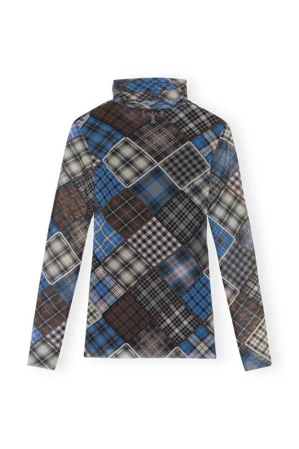 Clothing GANNI Extended Sizes Printed Mesh Long Sleeve Rollneck Sweater Silver Lake Blue Clothing GANNI Extended Sizes Printed Mesh Long Sleeve Rollneck Sweater Silver Lake Blue